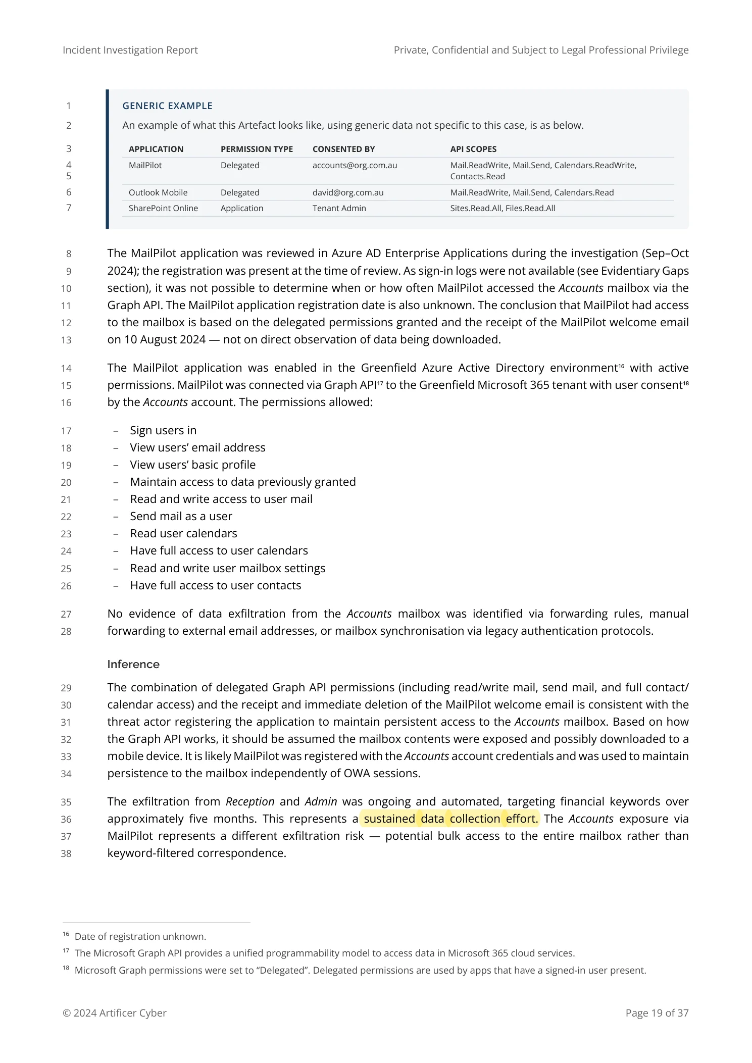 Excerpt of the forensic report with the relevant passage highlighted
